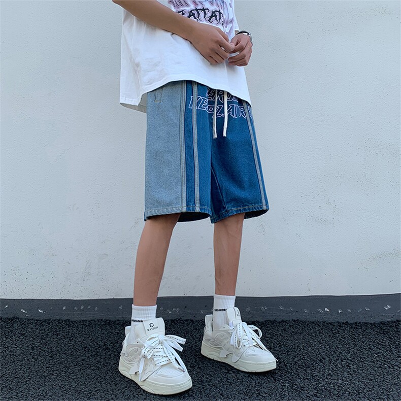 刺绣拼色高街牛仔裤X3052-TP40控价58夏季宽松百搭休闲五分裤男,男装休闲裤,电商A102-1