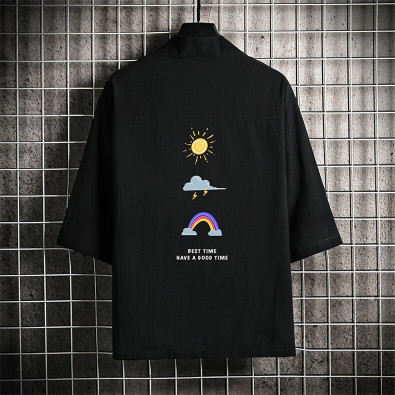HF59141-P40风汉服男开衫外套七分袖道袍 网格挂拍图片