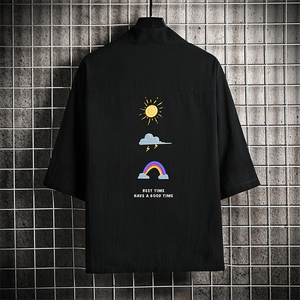 HF59141-P40风汉服男开衫外套七分袖道袍 网格挂拍图片
