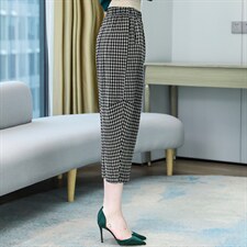 2021年夏季新款千年格休闲棉麻松紧腰裤子，女装婚纱/旗袍/礼服，蓝诺裳