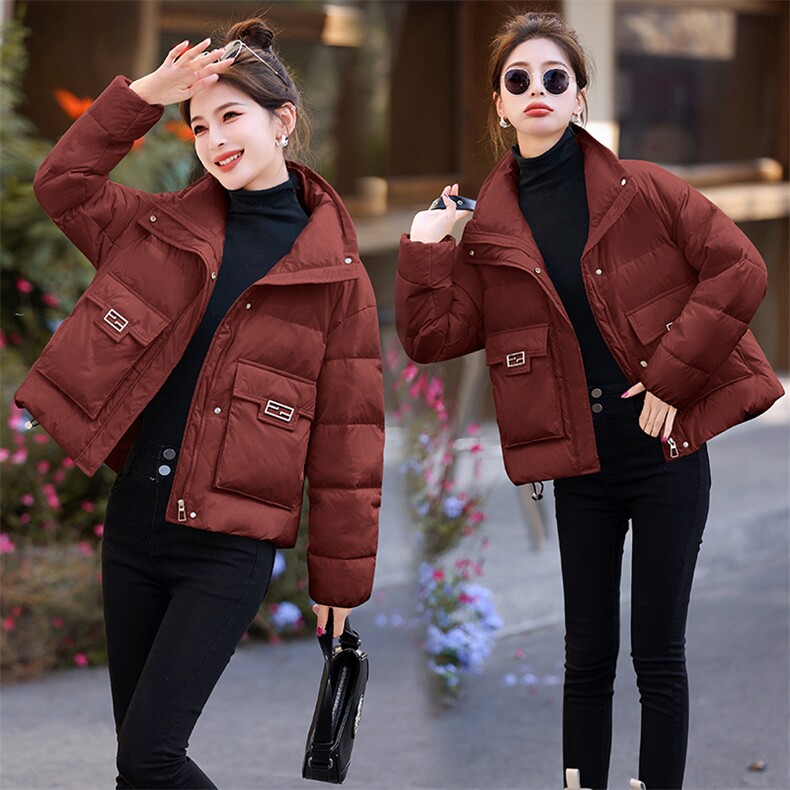 短款羽绒服女2024冬季新款小个子高端欧货洋气休闲红色立领面包服，女装羽绒服，兰菲阁