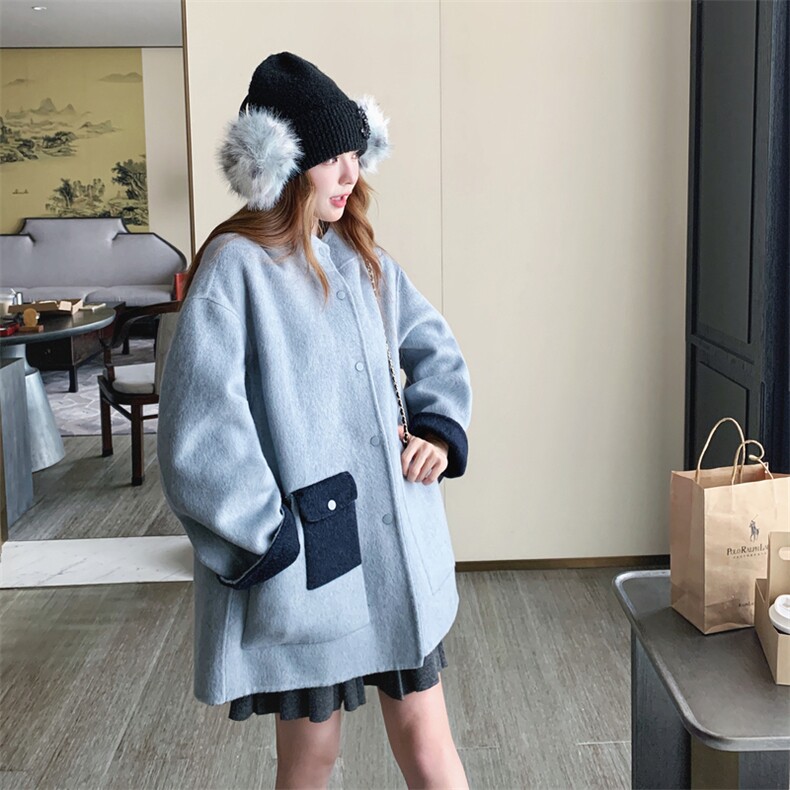 新款xian货拼色连帽双面呢AD939-P285K408,女装毛呢外套,2B187