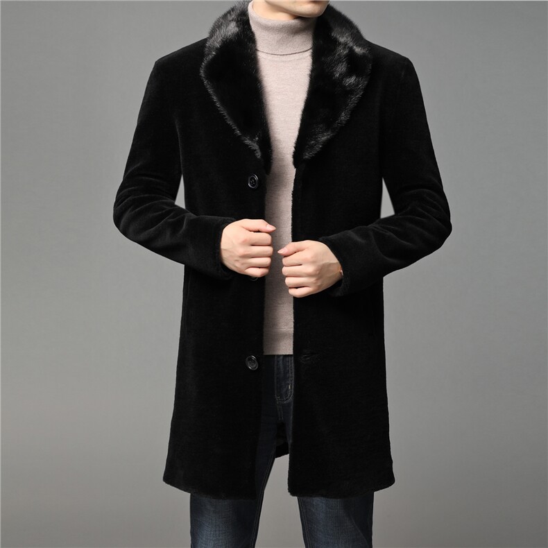 XWXW1708秋冬新款海宁羊剪绒皮草男士羊毛夹克水貂毛翻领P920，男装皮衣，电商B360