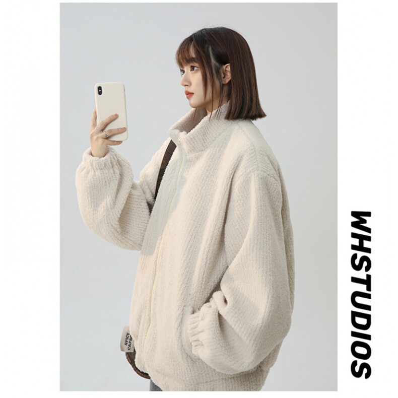 翻领灯芯绒宽松棉服女士秋冬新款重工加厚高克重毛绒短款夹克外套,女装短外套,星座710