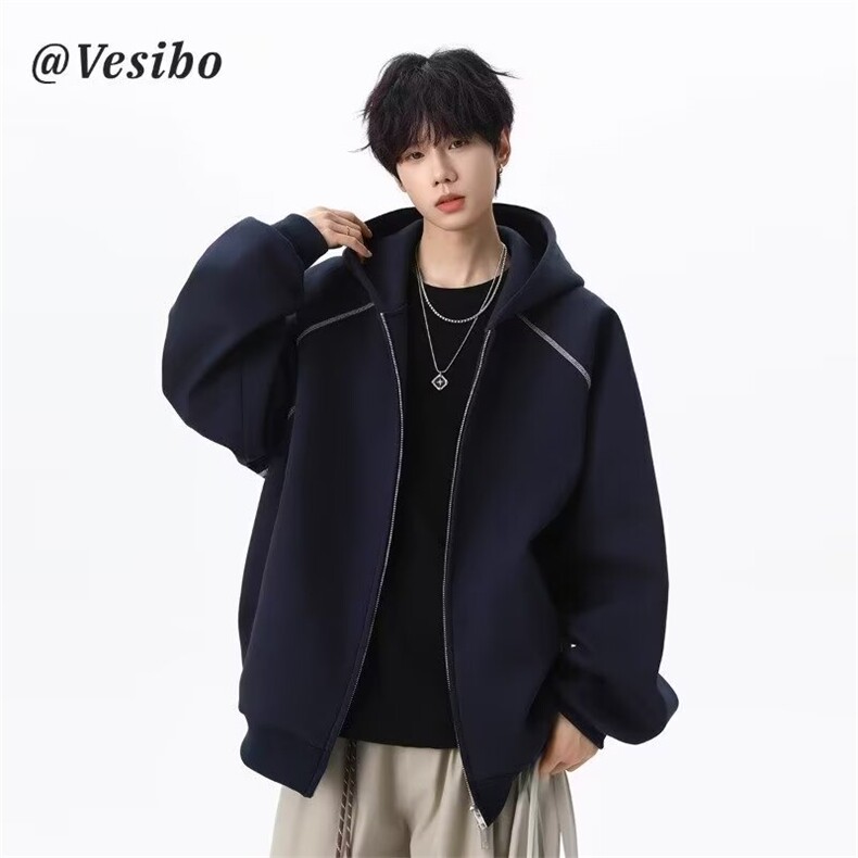 1506/QW3480/P49美式开衫连帽卫衣外套百搭夹克宽松潮流男装图片
