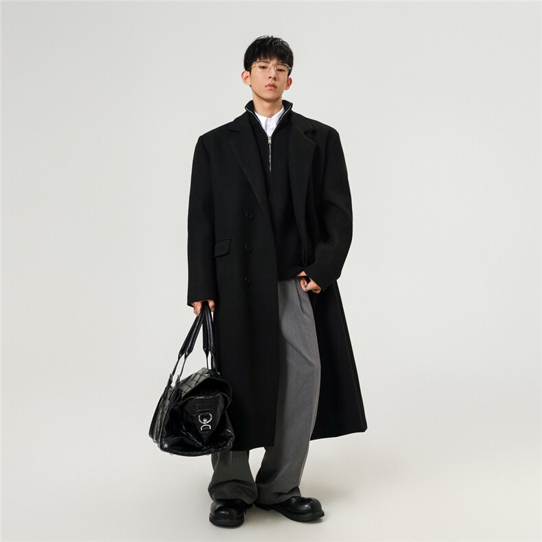 新品现货韩系中长款毛呢大衣男过膝情侣风衣外套,男装风衣,电商A430（原星座702）