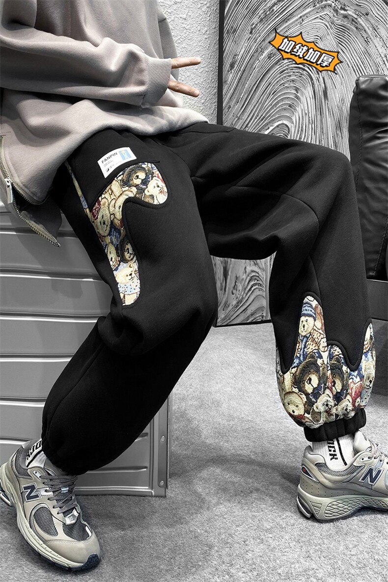 2023冬季新款内景白墙大码加绒加厚印花卫裤M-5XHK21680-P50,男装休闲裤,电商A022