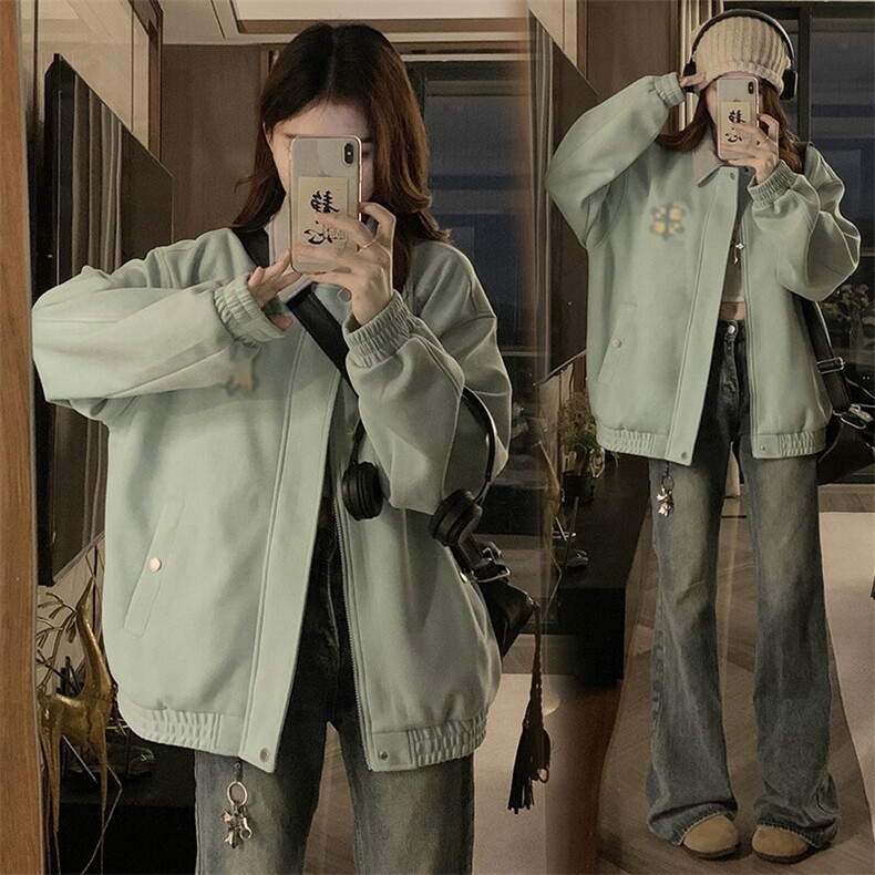 C967-P110美式复古翻领开衫外套女春季2025新款高街潮棒球服,男装棉衣,星座911-2(原星座613-2）