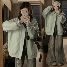 C967-P110美式复古翻领开衫外套女春季2025新款高街潮棒球服，男装棉衣，星座911-2(原星座613-2）