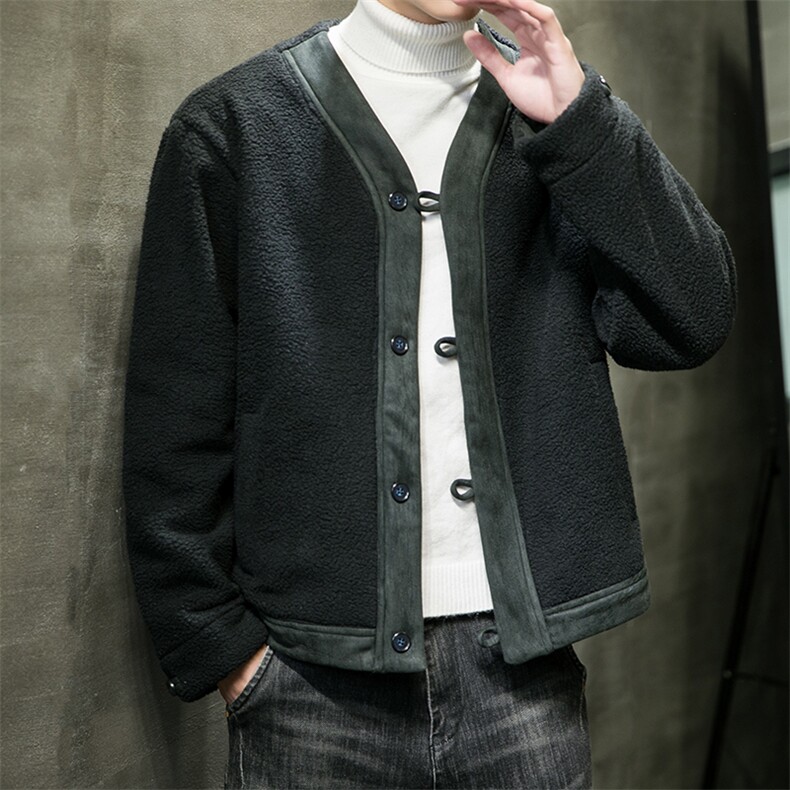 羊羔毛摇粒绒棒球服外套男潮牌嘻哈宽松休闲道袍夹克M701/P130,男装棉衣,钱塘713