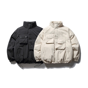 南夏乔装2025冬款纯色不规则立体口袋保暖棉衣日系复古立领棉服男图片