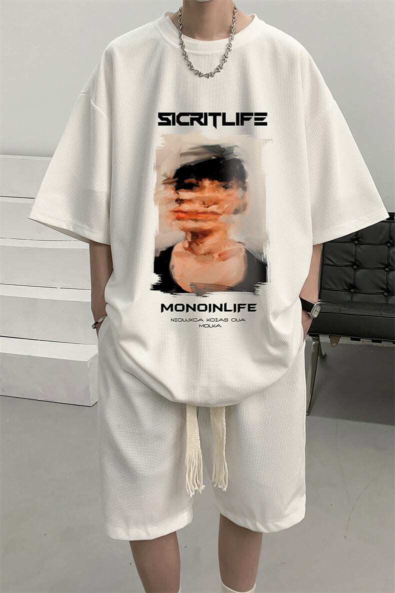 华夫格套装运动短袖t恤套装休闲两件套一套HZ84213-P44,男装T恤,电商A040