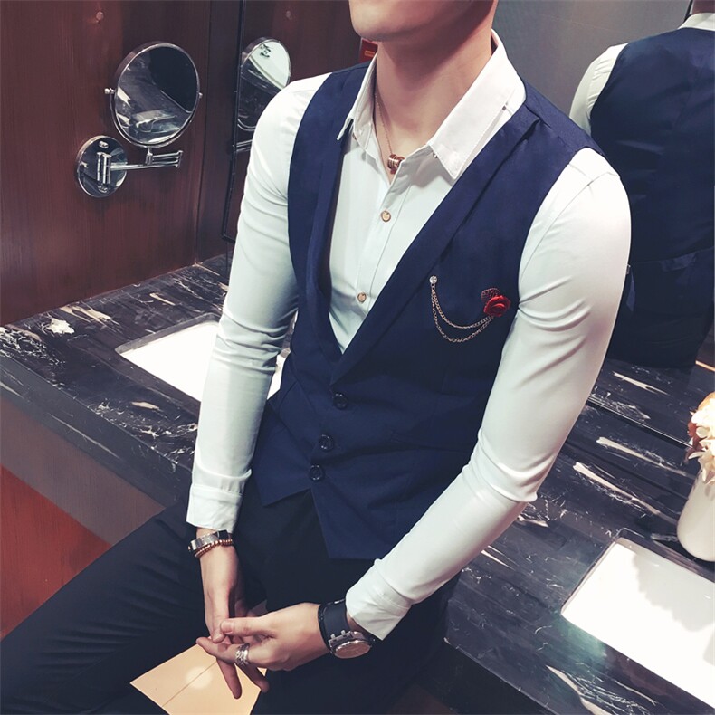 Y8717-2021翻领胸花装饰男马甲外套酒吧夜店KTV服务生马甲，男装背心/马甲，星座717A