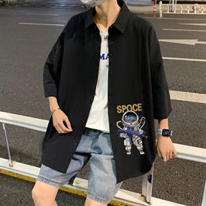 ！夏款港风冰丝衬衣男黑寸衫男白短袖衬衫男DXC285-P30图片