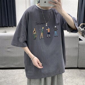 YT26043-P30 亚短袖t恤男大码五分袖男宽松七分袖 港风模特图片
