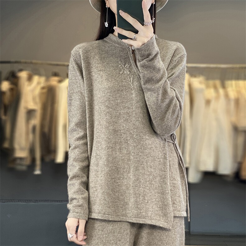 秋冬新款女立领外搭纯色韩版毛衣外套显瘦羊毛开衫,女装羊毛衫,江南羊绒