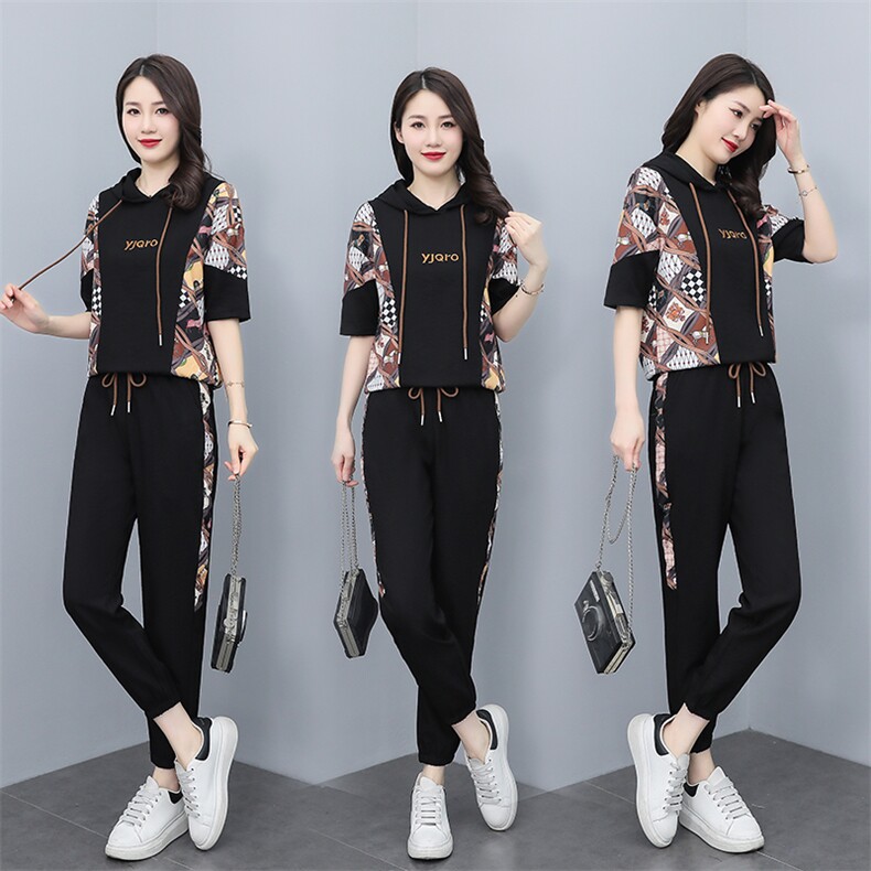 夏季休闲时尚运动服套装女2022新款两件套洋气减龄气质,女装套装/套裙,雅佳俏