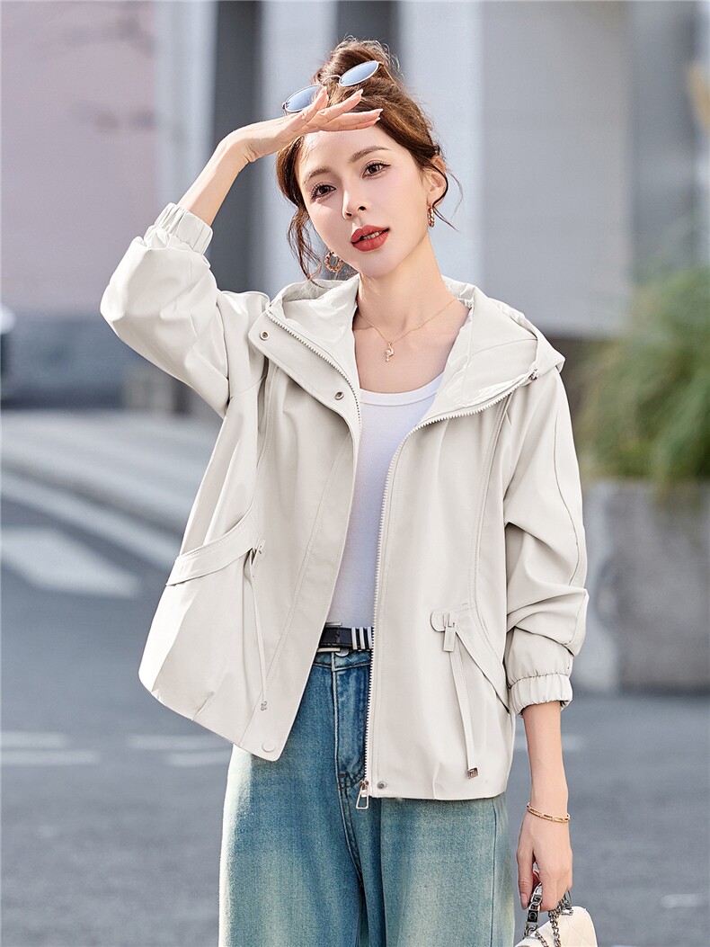 短款风衣外套女2026春季新款连帽拉链夹克小个子休闲户外上衣,女装短外套,恋慕依尚