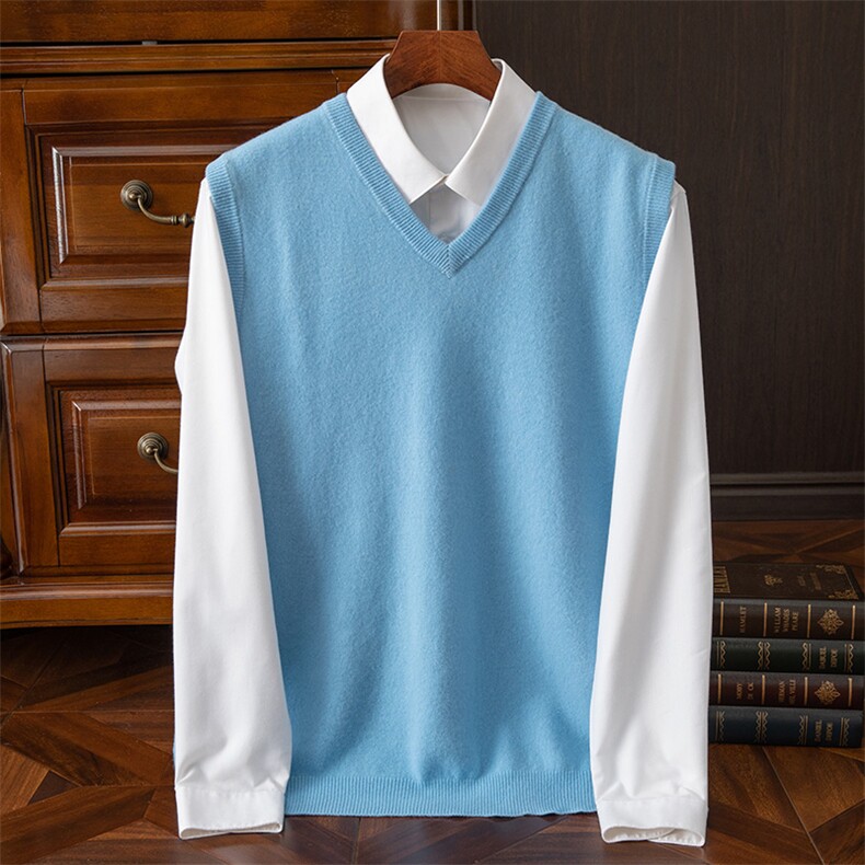 无袖纯色套头时尚都市圆领2024年秋季马甲，男装背心/马甲，牧绒家园高端店