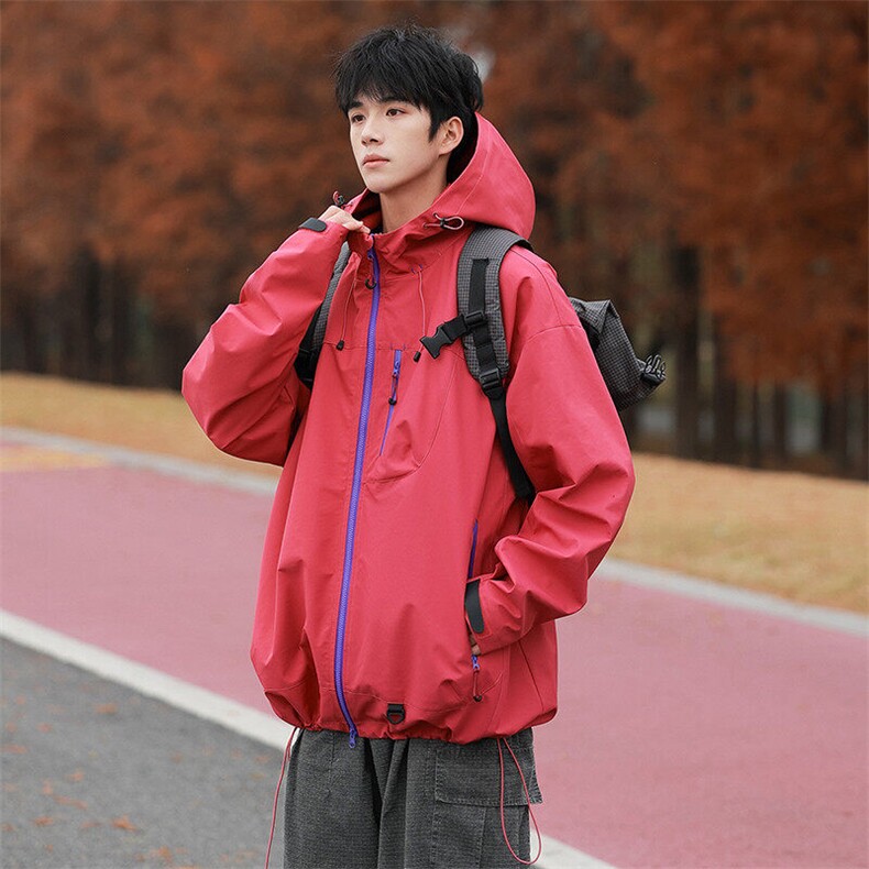 中性风户外夹克男连帽纯色上衣冲锋衣外套DSA157B-JK7870-P65,男装夹克,电商A157B
