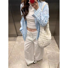蓝色格子防晒衬衫女春夏韩版宽松休闲设计感长袖衬衣外套CA317，男装防晒衣，星座1116A（原606A-3）