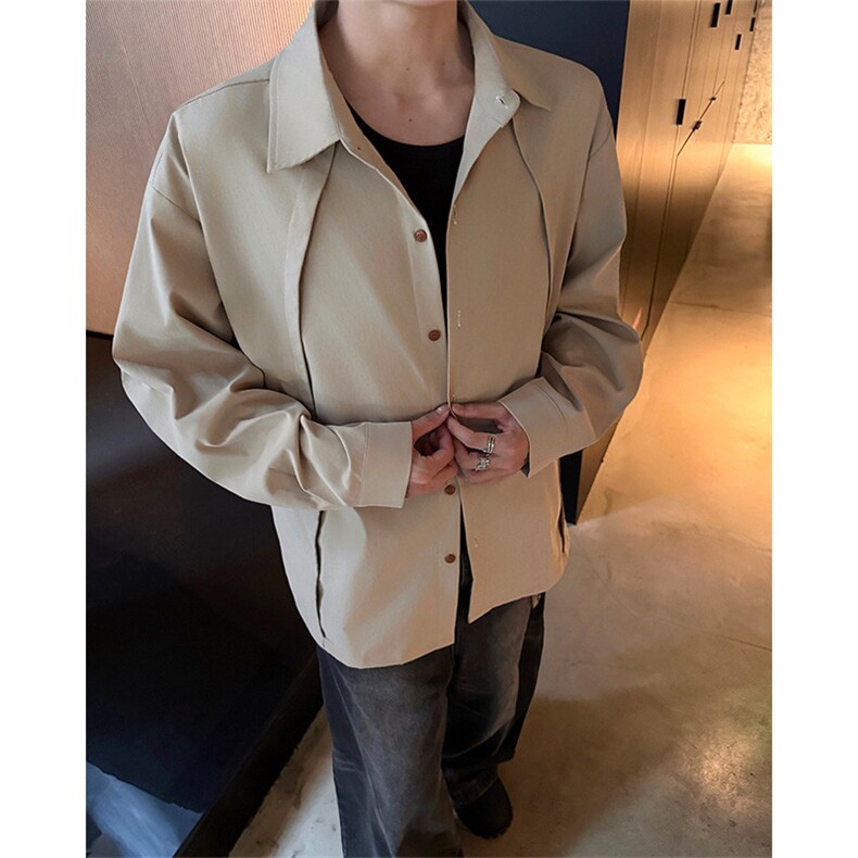 CS1159-特P33控58秋季潮流大码拼接高级感痞帅衬衫宽松外套男,男装衬衫,电商A059