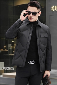 主推新款秋冬款90绒子白鸭绒衬衫领羽绒服中年男装加厚羽绒服夹克图片