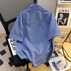 格子衬衫男女短袖港风潮流文艺帅宽松2026夏季ins外套CY1109-P28，男装衬衫，星座412-2
