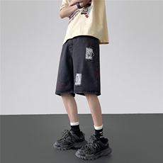 牛仔短裤男夏季美式复古水洗裤子潮牌直筒五分裤S02310B-1-P40，男装牛仔裤，星座310B-1