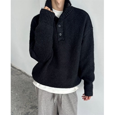 可翻领重磅加厚毛衣男简约宽松纽扣装饰气质打底针织衫M912，男装T恤，星座1116A（原606A-3）