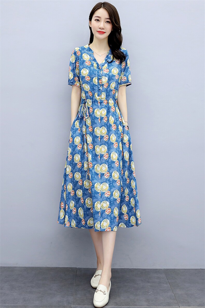 简约时尚潮流连衣裙短袖2024年夏季中长款高腰气质,女装连衣裙,香水丽阁
