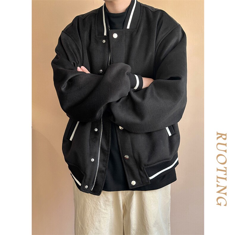 现货-春季呢子棒球服潮牌宽松时尚外套休闲呢子夹克-AJ23058-P115,男装夹克,电商A351