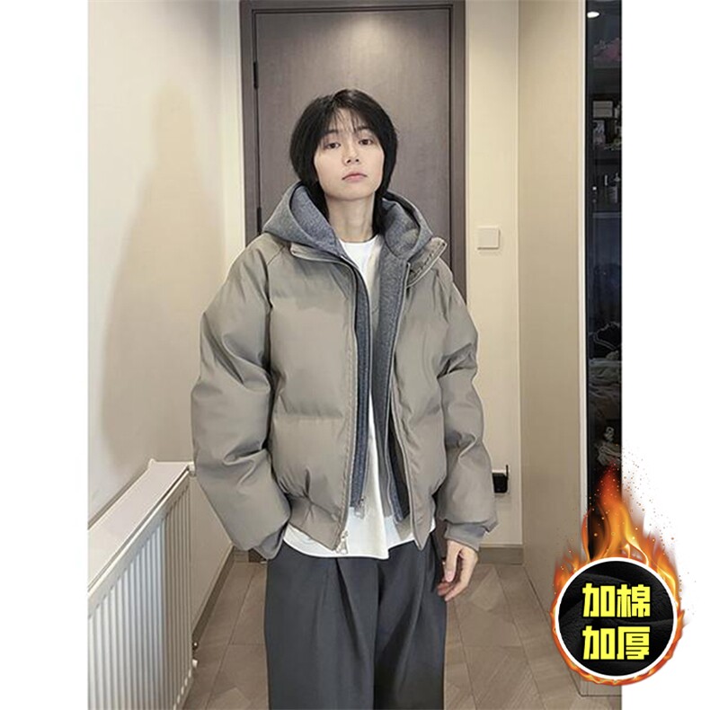 现货高品质重磅工艺美式高街假两件PU皮棉衣男女加厚棉服外套,男装棉衣,电商A443