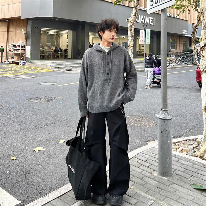 重磅秋冬装北极绒开衫毛衣美式复古休闲慵懒风针织衫加厚连帽外套,男装针织衫/毛衣,电商A486-1