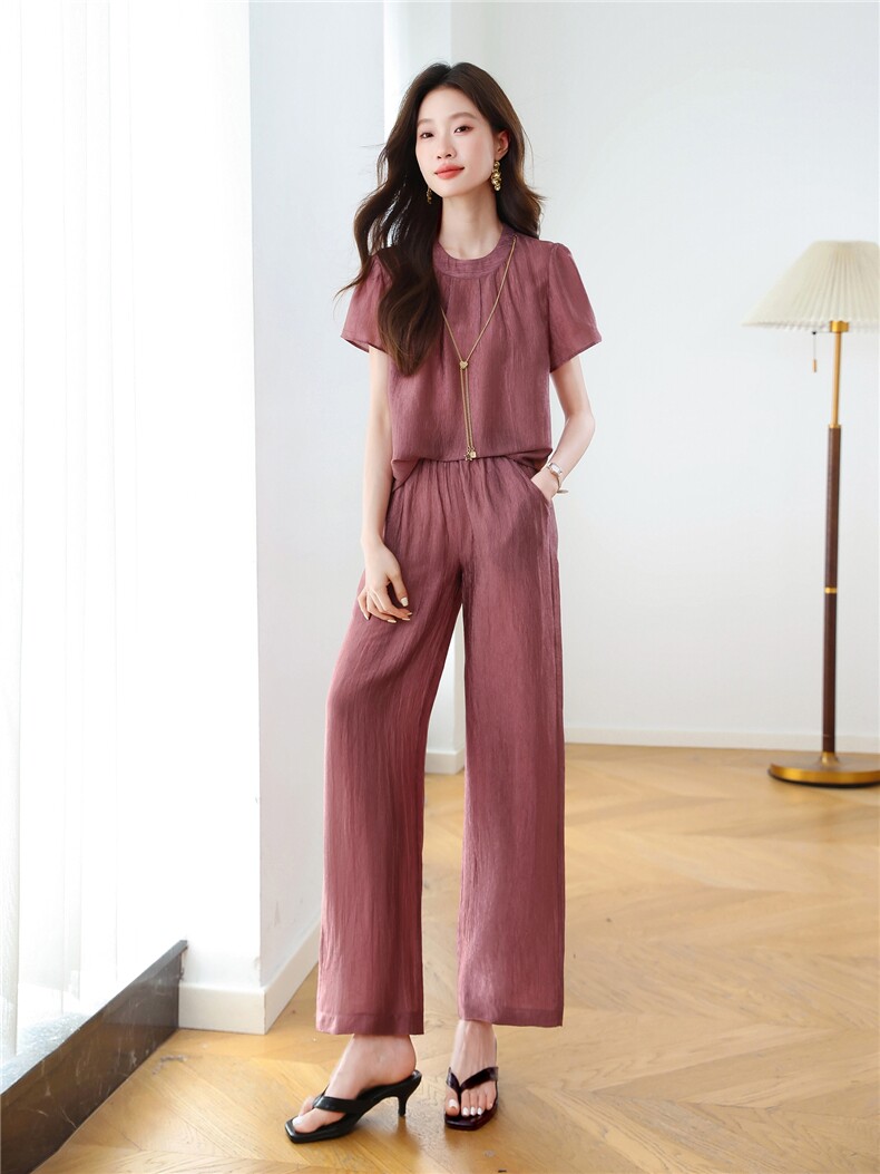 醋酸舒适时尚套装女2025夏季爆款小个子洋气减龄显瘦休闲两件套潮,女装大码女装,梦依杭