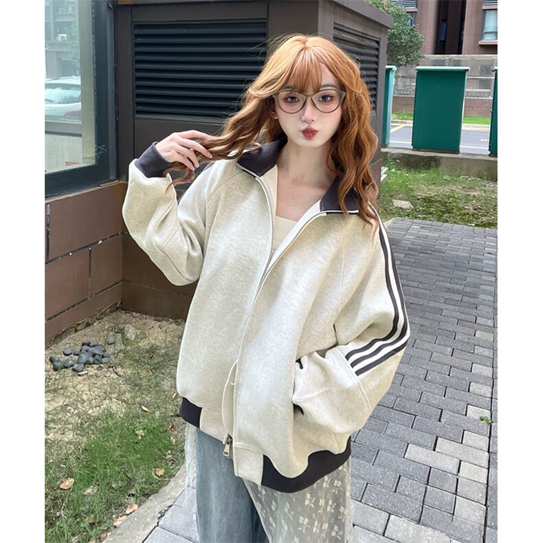 抖音得物高品质26春装美式高街重磅结构拼接织带立领卫衣外套CM42,女装短外套,电商A486