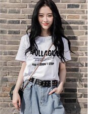 韩版修身休闲宽松显瘦圆领字母印花简约短袖T恤，女装T恤，L·H·X