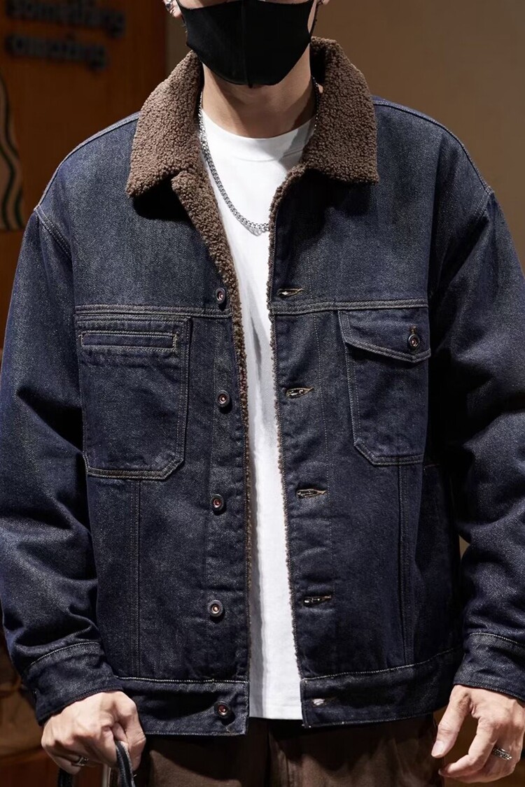 美式复古加绒加厚牛仔外套男2025冬季潮牌宽松羊羔绒保暖棉服夹克,男装工装外套,星座218-8