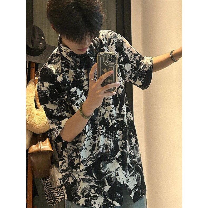 高级感垂感短袖衬衫痞帅水墨免烫衬衣CS519特P37,男装衬衫,星座908-1