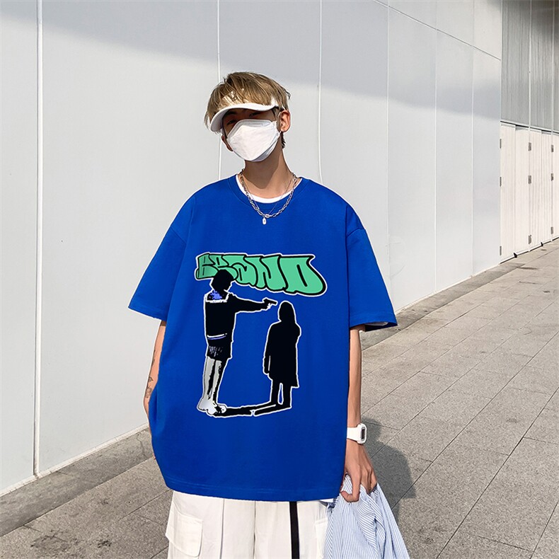 B239-1263-P28人像创意字母印花夏季重磅落肩袖短袖t恤美式,男装T恤,星座514-2(原B239)