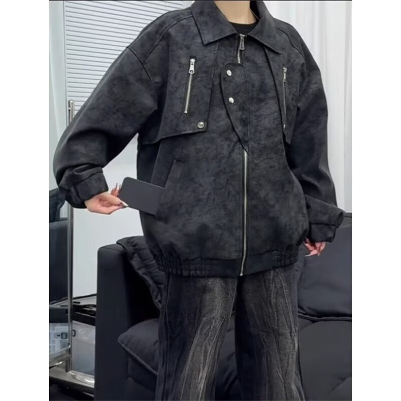 男士皮衣外套男春秋款高级感痞帅秋装美式新款JK299-P85，男装皮衣，星座208-5