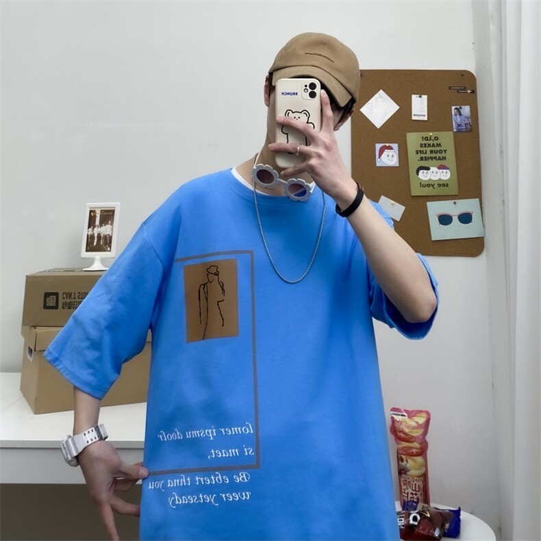 短袖半袖休闲港风t恤打底衫五分袖男士A210-A8322-P28控48,男装T恤,星座210-3