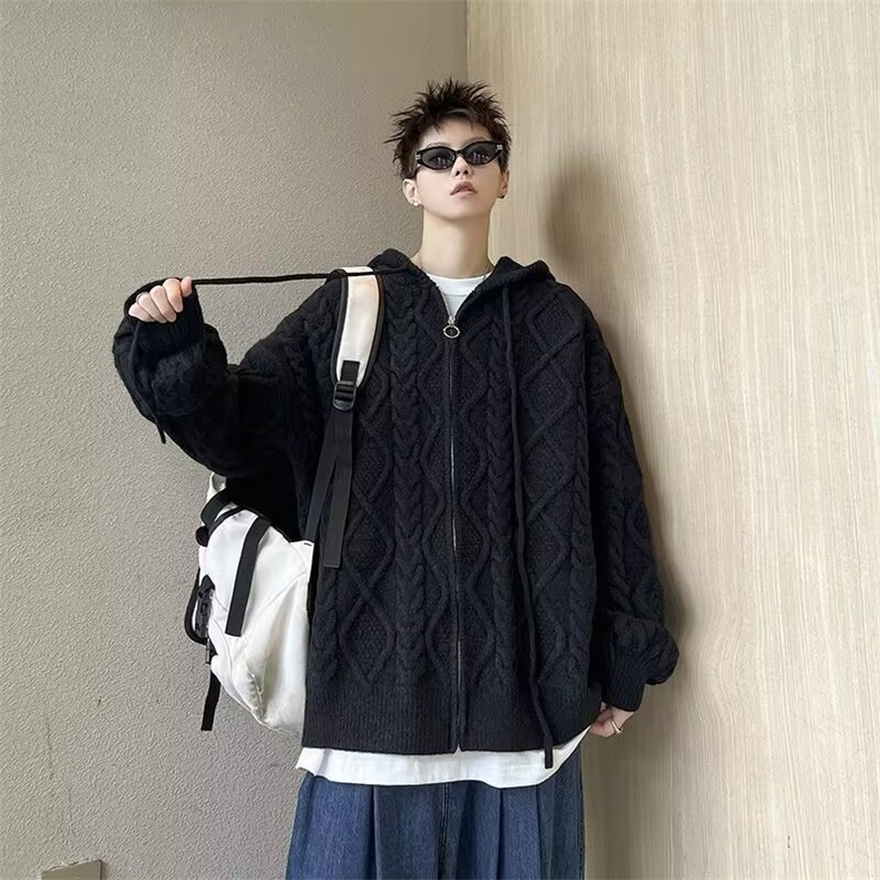 秋冬加厚慵懒风休闲情侣针织衫男女外套连帽开衫毛衣M5710,男装针织衫/毛衣,星座1116A-1（原606A）