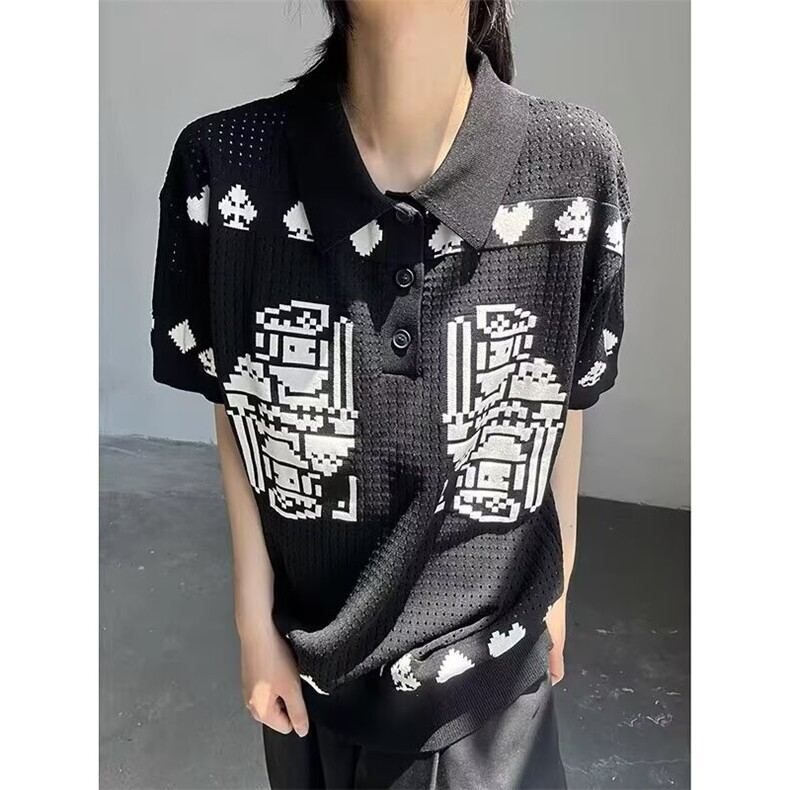 扑克牌提花镂空针织POLO翻领短袖t恤男女夏季凉感上衣TZ06,男装T恤,星座1116A（原606A-3）