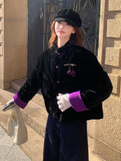 现货！（90新标带检）丝绒料新中式短款立领加厚保暖气质羽绒服女，女装羽绒服，衣秀之家