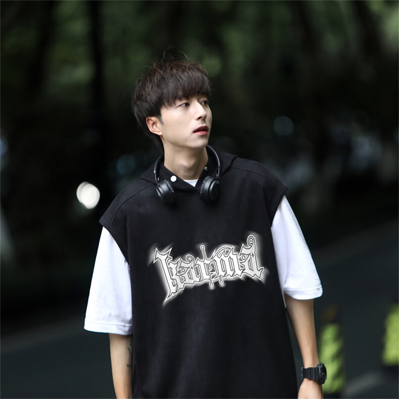 麂皮绒连帽背心坎肩男T恤美式港风JLB3181-P30控48图片