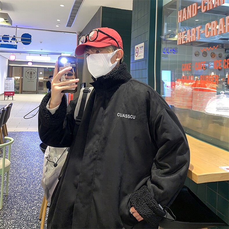 新款冬季2023年羊羔绒立领保暖袄港风服情侣外套W2368-P80,男装棉衣,星座512-3