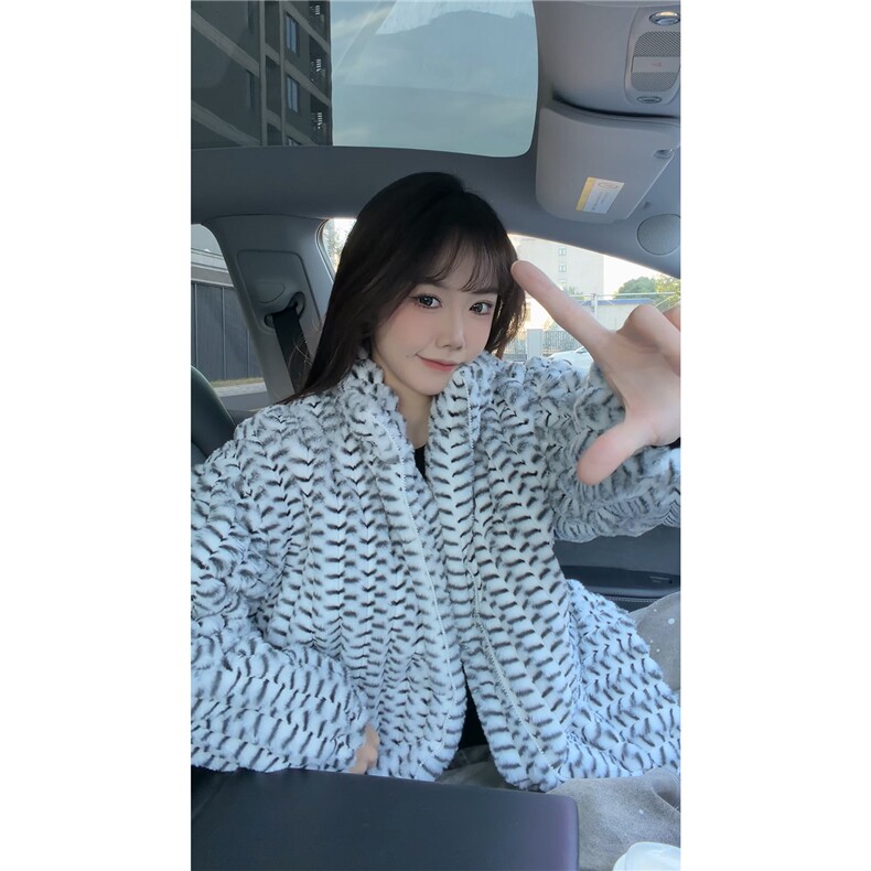 冬季男士棉服兔毛条纹绒虎皮纹宽松加绒加厚外套棉衣特p95图片