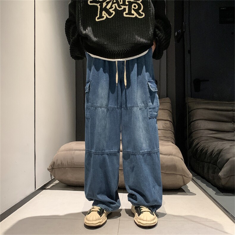 复古美式水洗做旧阔腿裤直筒宽松牛仔裤男N0603-P45,男装牛仔裤,星座308B-1