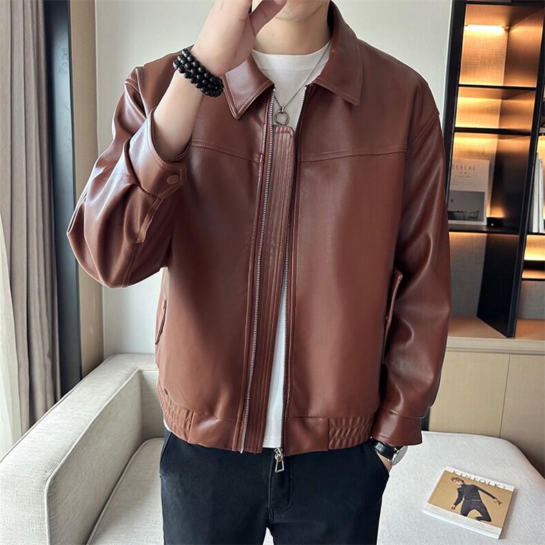 2025春季皮衣外套pu皮休闲翻领免洗机车夹克外套男PY118-P110，男装夹克，电商A413